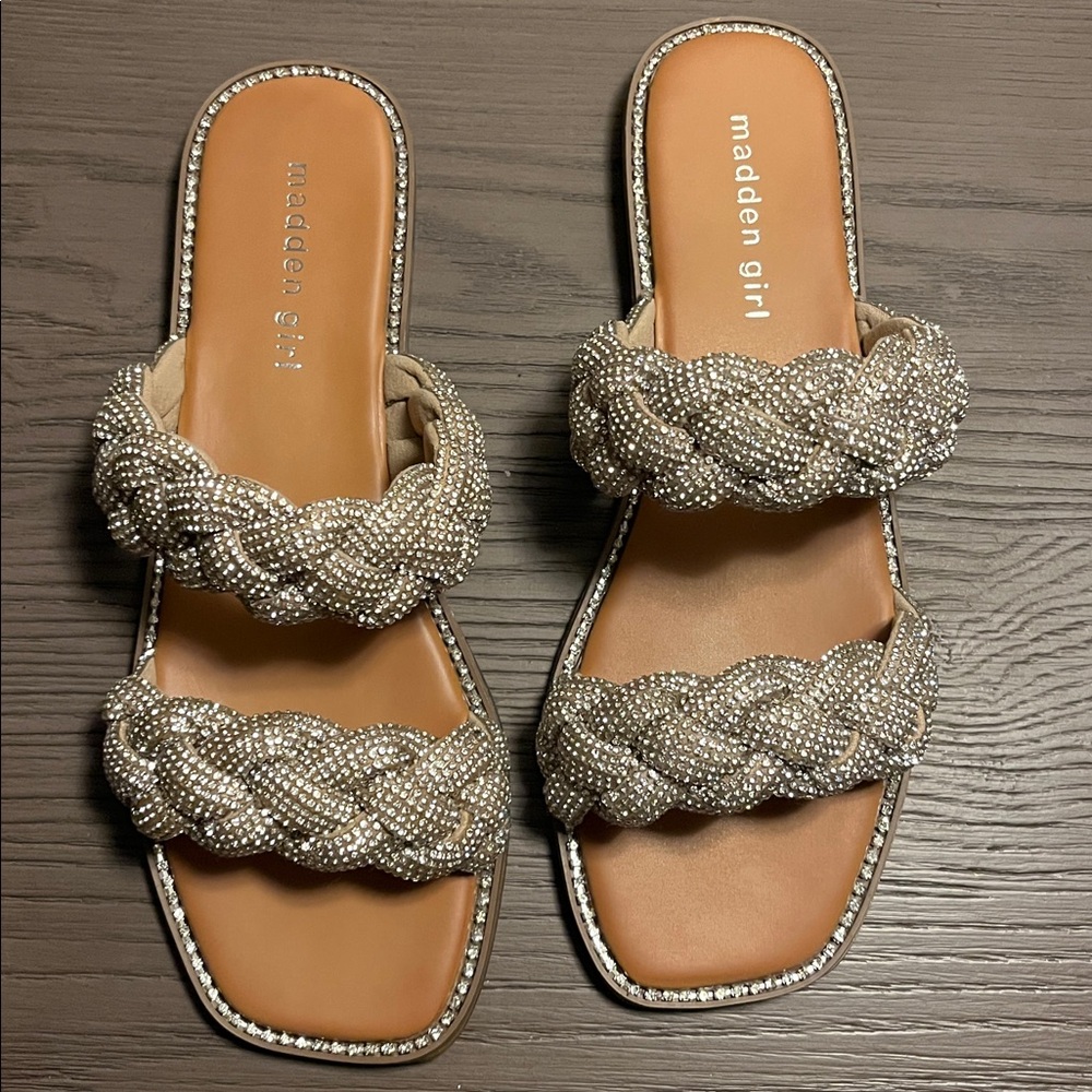 Madden Girl Silver Beaded Slide Sandals